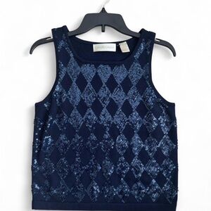 Vintage Dana Buchman Sequin Sweater Vest – Size Small – Navy